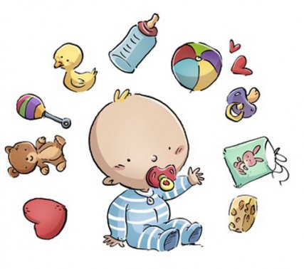 Baby mit verschiedenen Spielsachen