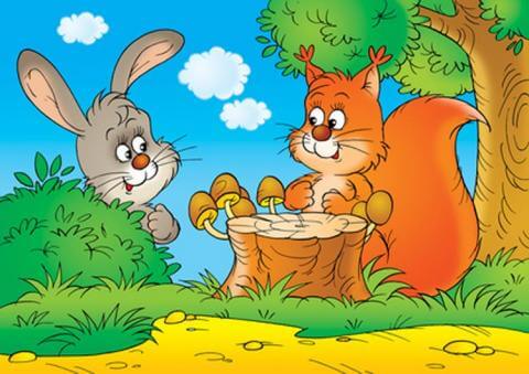 Der Hase und das Eichhörnchen sprechen über den Schatz