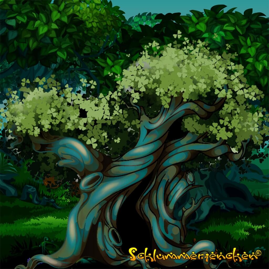 Gruselbaum im dunklen Wald bei Mondschein aus der Gruselgeschichte der Kinder fressende Gruselbaum  von Jens Pätz auf schlummerienchen.de