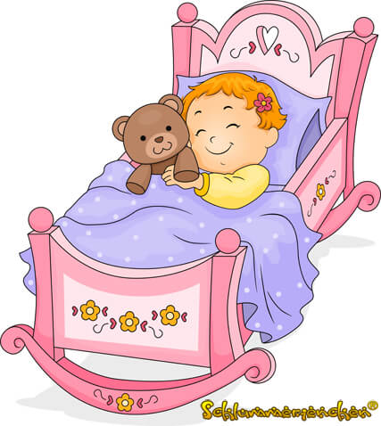 Gute Nacht Geschichte - Ein Bett frei und eins für drei? - Lydia als Kleinkind mit ihrem Teddy im Kinderbett