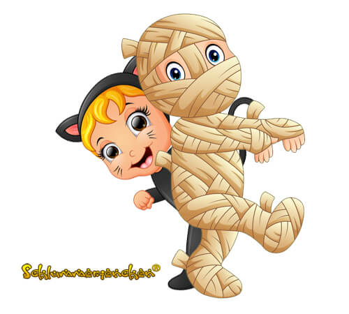 Kinder zu Halloween Lukas und Lucy aus der Gruselgeschichte Das Haus am Ende der Strasse - schlummerienchen.de