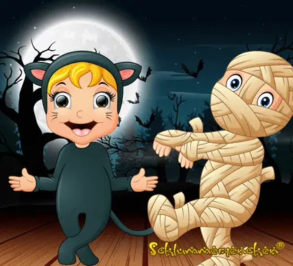 Kinder zu Halloween verkleidet. Lukas und Lucy an der Tür für süßes oder saures