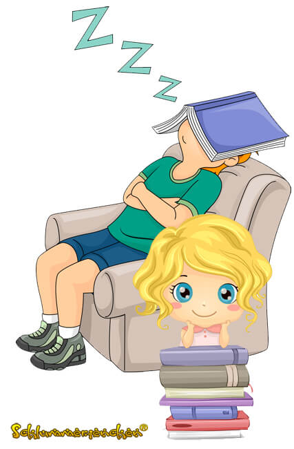 Kindergeschichte - Mein erster Schultag - Lenchen und Felix mit Büchern beim lesen