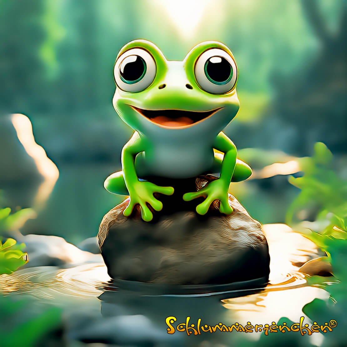 Freddy der Frosch aus der Gutenachtgeschichte Freddys grosser Sprung von Jens Pätz auf schlummerienchen.de