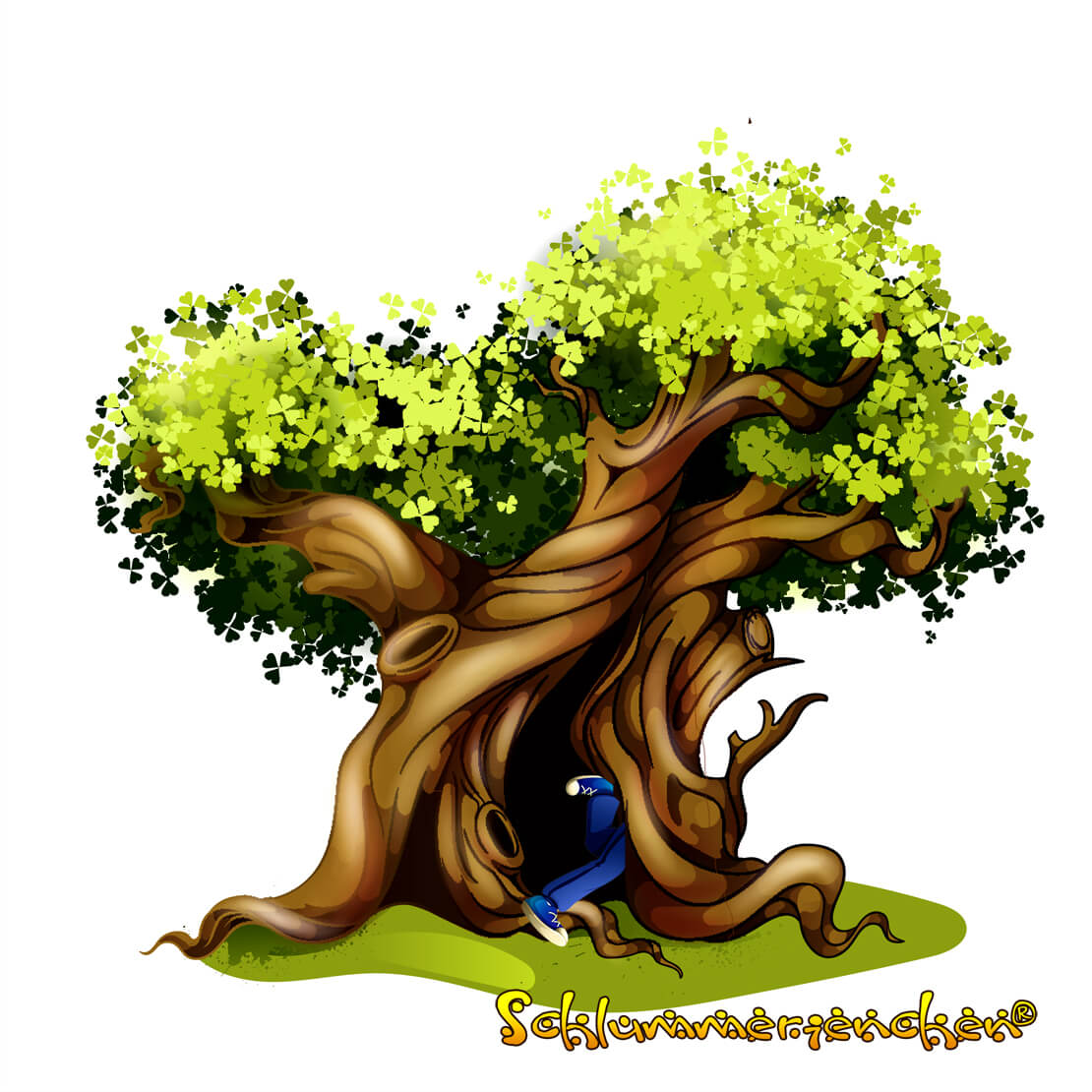 Baum innen hohl mit Kinderbeinen die herausragen aus der Gruselgeschichte der Kinder fressende Gruselbaum  von Jens Pätz auf schlummerienchen.de