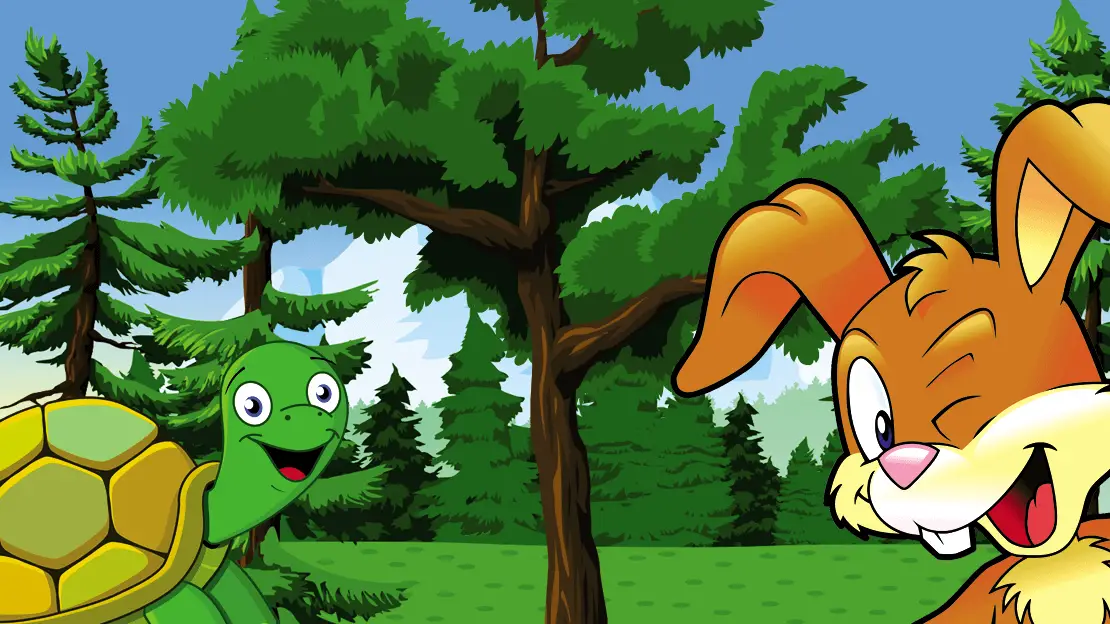 Schildkröte und Hase im Wald aus der Gutenachtgeschichte Von Schaden und Freude von Jens Pätz auf schlummerienchen.de