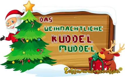 Weihnachtsgeschichte - Das Weihnachtliche Kuddel Muddel - Autor: Jens Pätz - Cover Bild mit Weihnachtsmann, Weihnachtsbaum und Rentier
