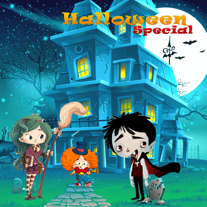 Die Halloween Nacht und der kleine Vampir - Cover Bild - Gruselgeschichte für Kinder 