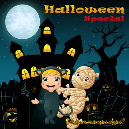 Kinder Halloween Kostüme Katze Mumie Cartoon - Cover zur Gruselgeschichte Das Haus am Ende der Straße - Autor: Jens Pätz - schlummerienchen.de
