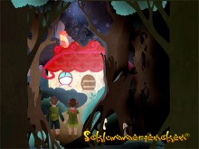 Hänsel und Gretel vor einem Hexenhaus im Wald - Hänsel und Gretel - Grimm Märchen von 1850
